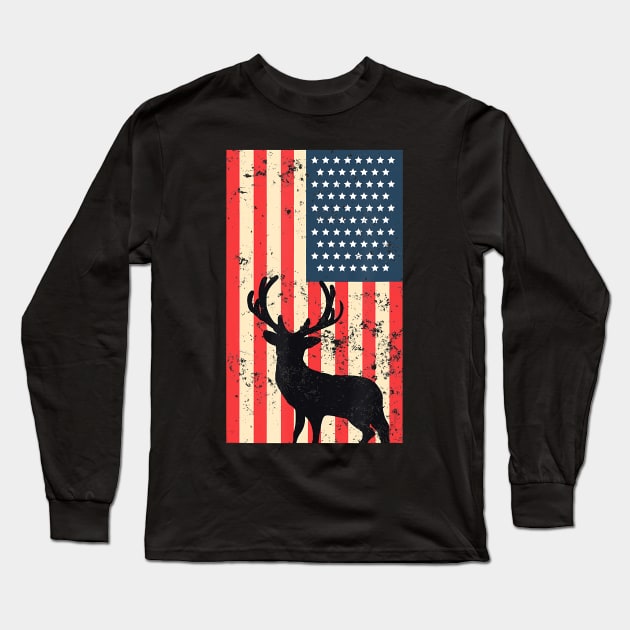 American Patriot Distressed USA Flag Deer Hunting Gift Long Sleeve T-Shirt by prunioneman